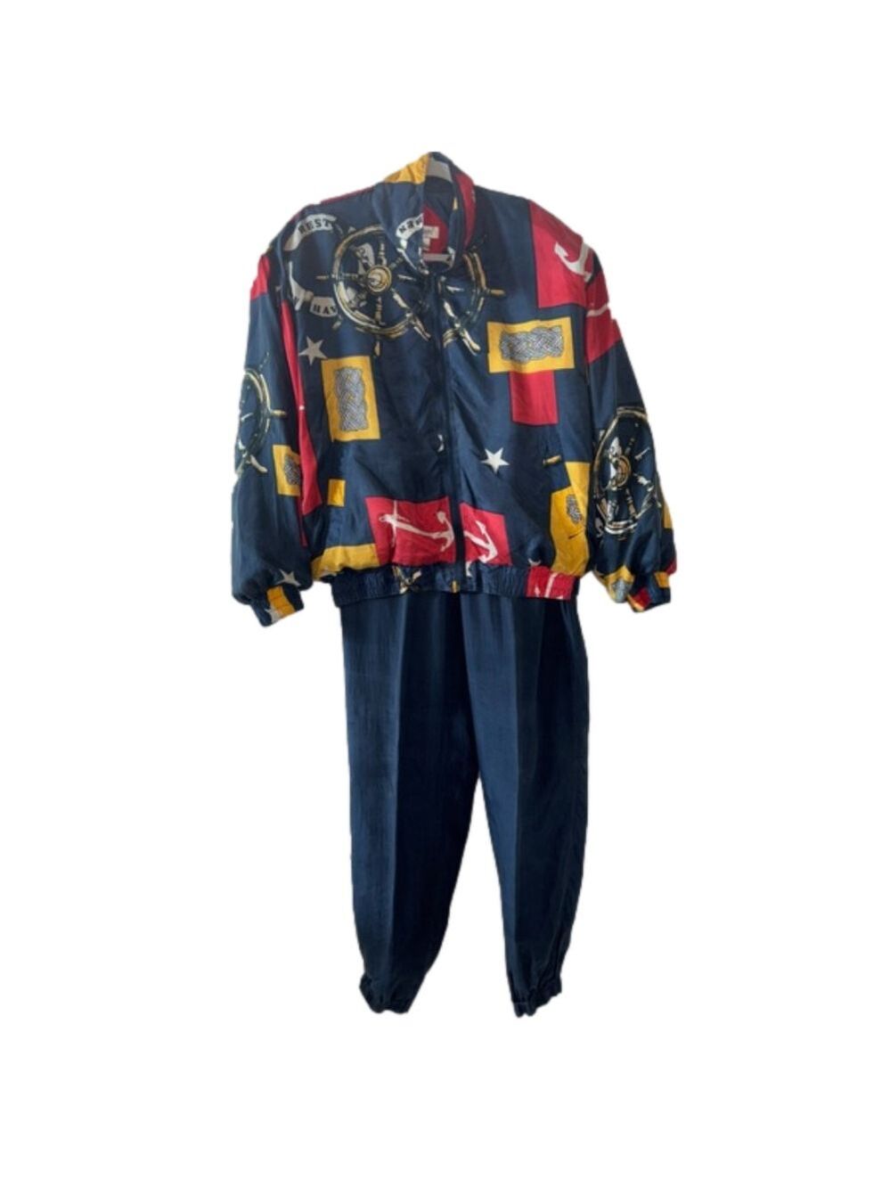 Vintage Bogari Nautical Print Silk Tracksuit